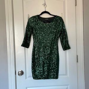 Green Sequence Long Sleeve Mini Dress